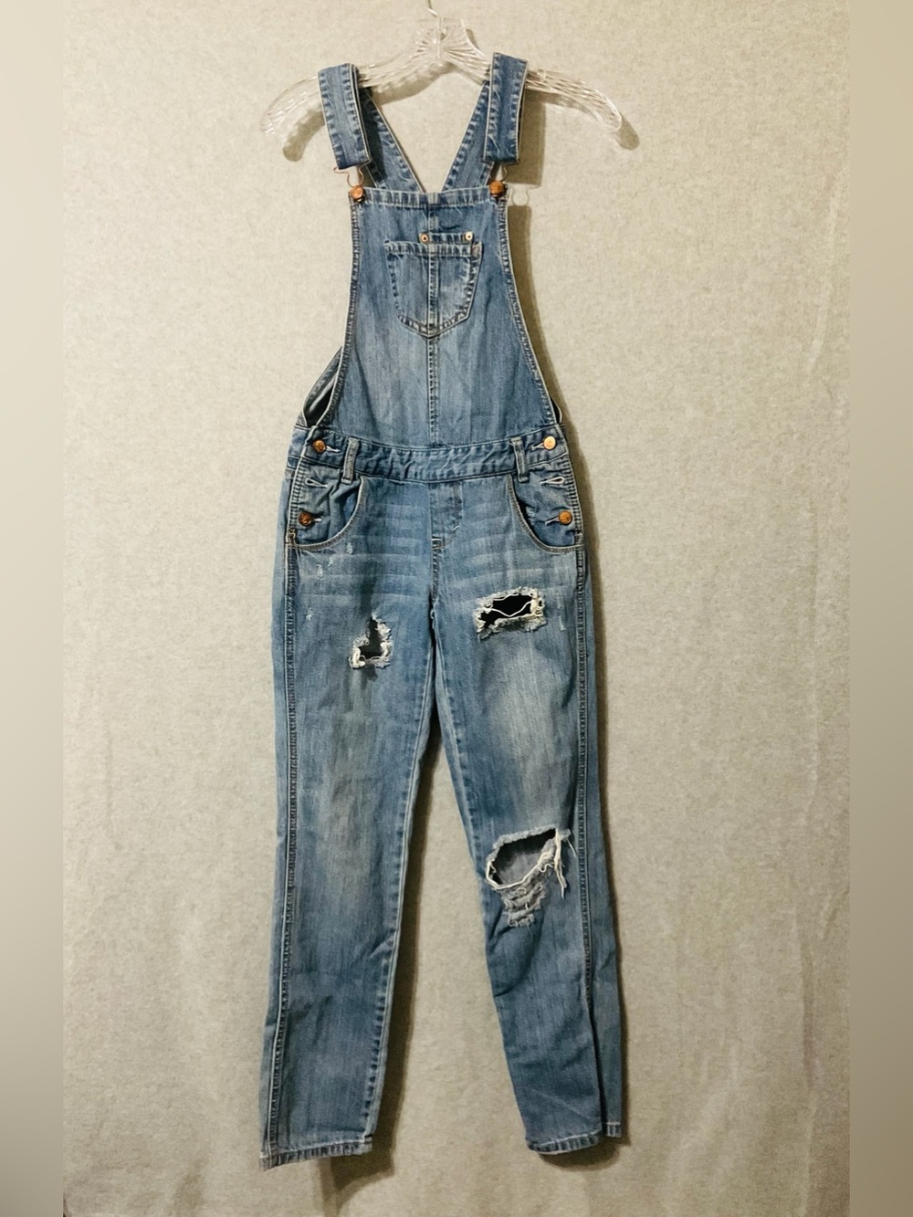 American Rag Distressed Blue Denim Overalls Sz 0